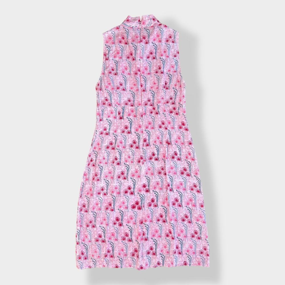 French Connection Pink 100%‎ Silk Sleeveless Mock Neck Floral Dress Size 8